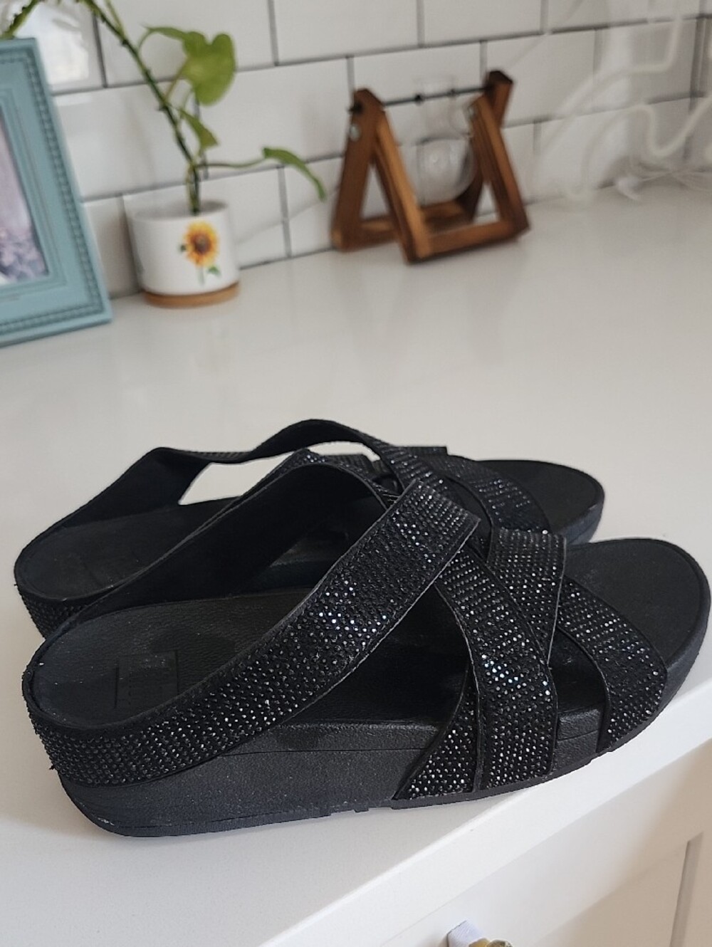 Black Crisscross Sparkle Slide Sandals - Comfortable Everyday Slip-Ons